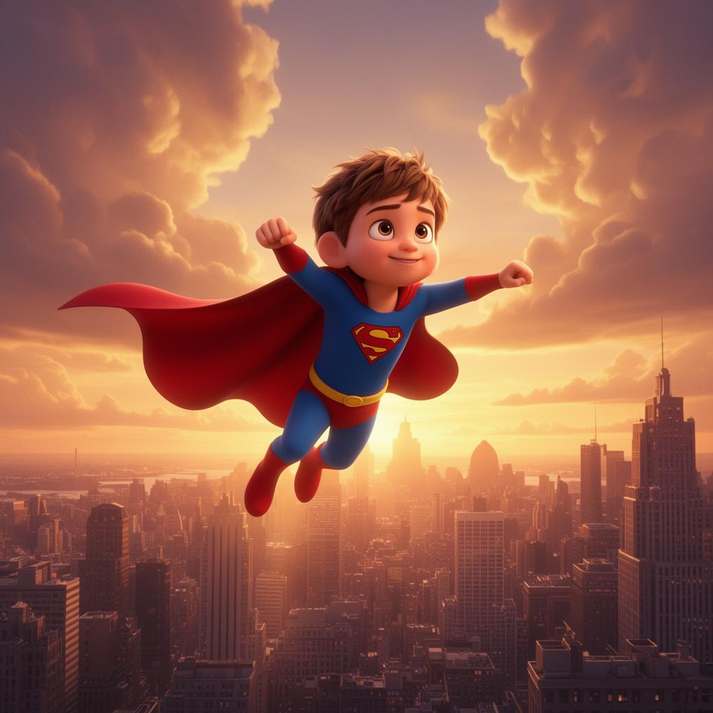 Personalized comic preview of a child as a flying superhero